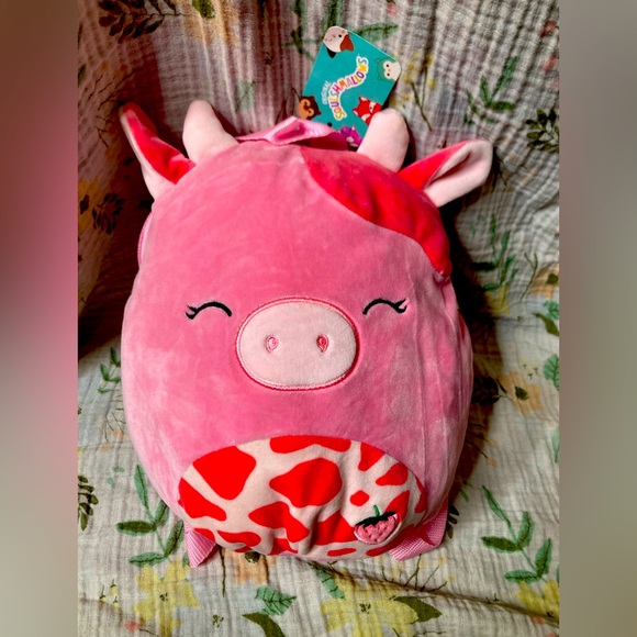 Squishmallows Other - Squishmallow 10” Plush Backpack - Calynda the Pink Strawberry Cow